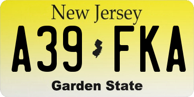 NJ license plate A39FKA