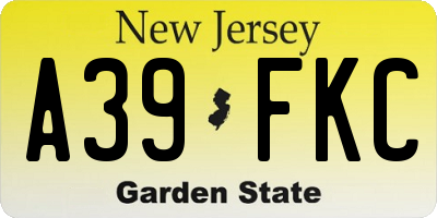 NJ license plate A39FKC