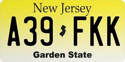 NJ license plate A39FKK