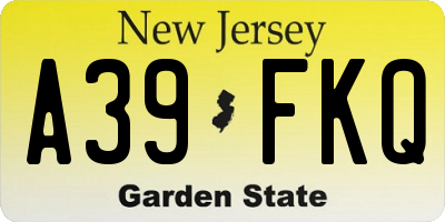 NJ license plate A39FKQ