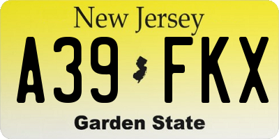 NJ license plate A39FKX