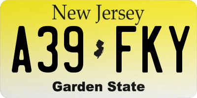 NJ license plate A39FKY