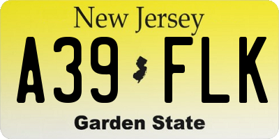 NJ license plate A39FLK