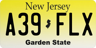 NJ license plate A39FLX
