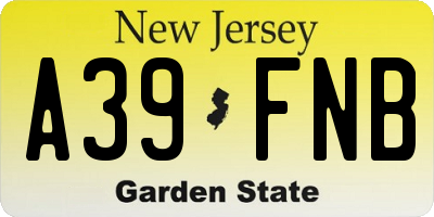 NJ license plate A39FNB
