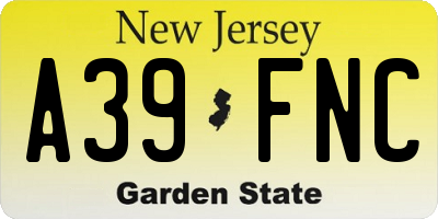 NJ license plate A39FNC
