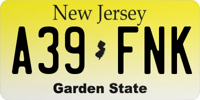 NJ license plate A39FNK