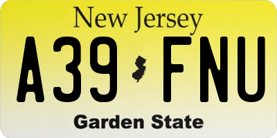 NJ license plate A39FNU