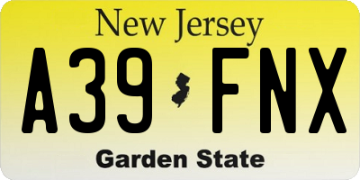 NJ license plate A39FNX