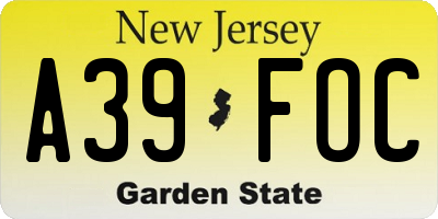 NJ license plate A39FOC
