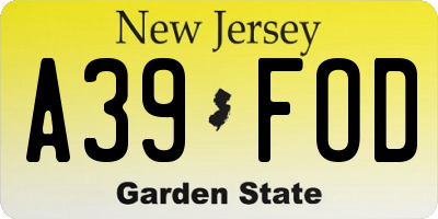 NJ license plate A39FOD