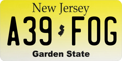 NJ license plate A39FOG