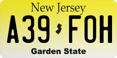 NJ license plate A39FOH