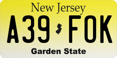 NJ license plate A39FOK