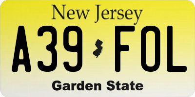 NJ license plate A39FOL