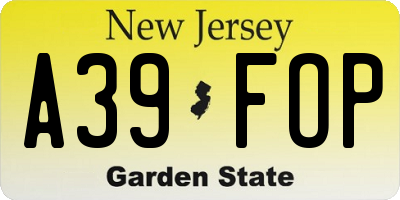 NJ license plate A39FOP