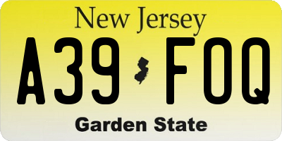 NJ license plate A39FOQ
