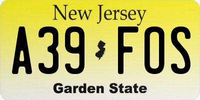 NJ license plate A39FOS