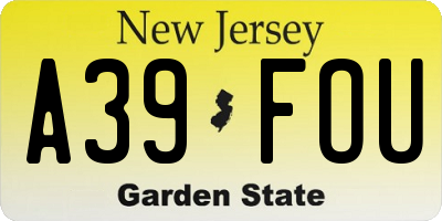 NJ license plate A39FOU