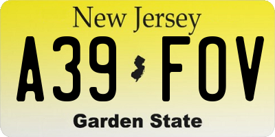 NJ license plate A39FOV