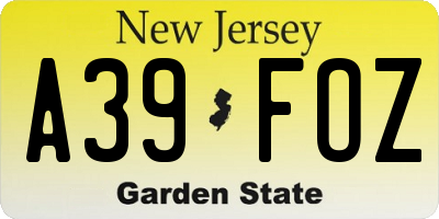 NJ license plate A39FOZ