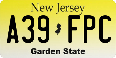 NJ license plate A39FPC