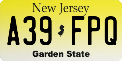 NJ license plate A39FPQ