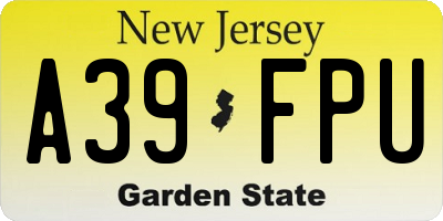 NJ license plate A39FPU