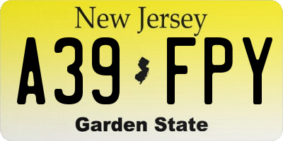 NJ license plate A39FPY