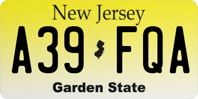 NJ license plate A39FQA