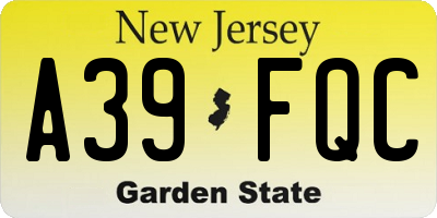 NJ license plate A39FQC