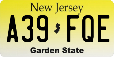 NJ license plate A39FQE