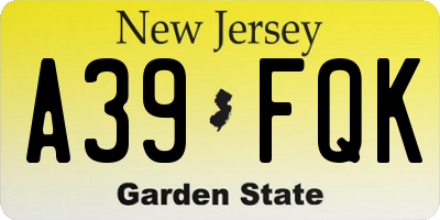 NJ license plate A39FQK