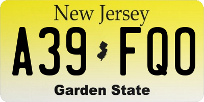 NJ license plate A39FQO