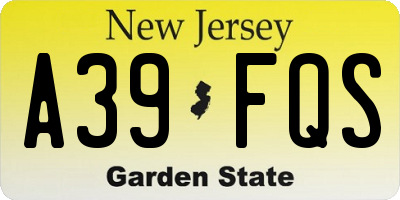 NJ license plate A39FQS