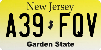 NJ license plate A39FQV
