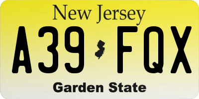 NJ license plate A39FQX