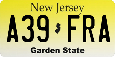 NJ license plate A39FRA