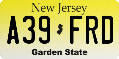 NJ license plate A39FRD