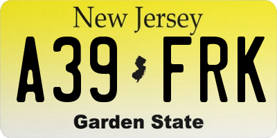NJ license plate A39FRK