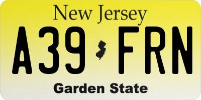 NJ license plate A39FRN