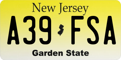 NJ license plate A39FSA