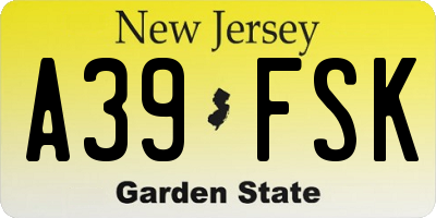 NJ license plate A39FSK