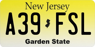 NJ license plate A39FSL