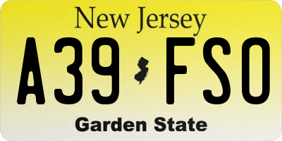 NJ license plate A39FSO