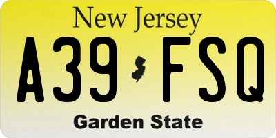NJ license plate A39FSQ
