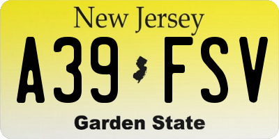 NJ license plate A39FSV