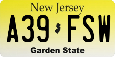 NJ license plate A39FSW