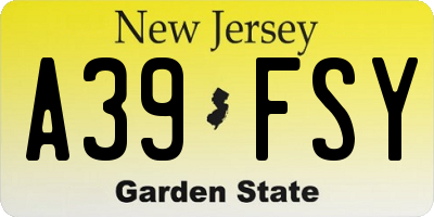 NJ license plate A39FSY