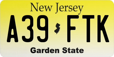 NJ license plate A39FTK